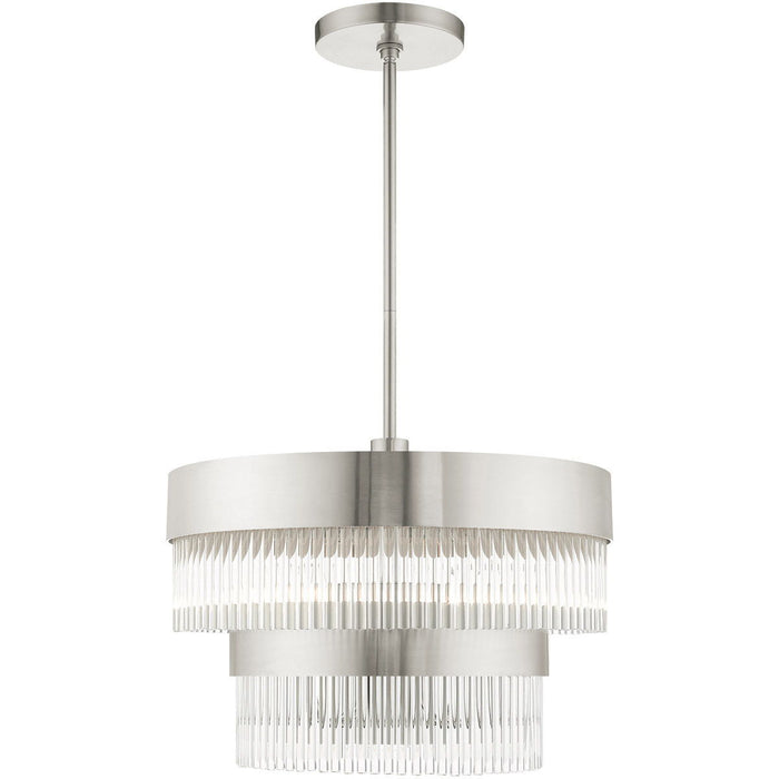 23" Five Light Dimmable Chandelier With Shades - Nickel