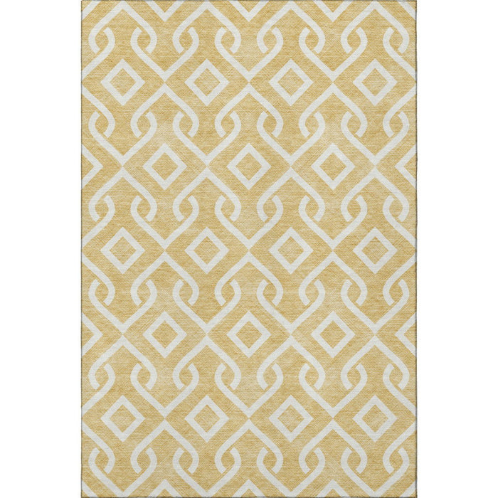 10' X 14' Geometric Washable Area Rug With UV Protection (652509) - Gold / Ivory