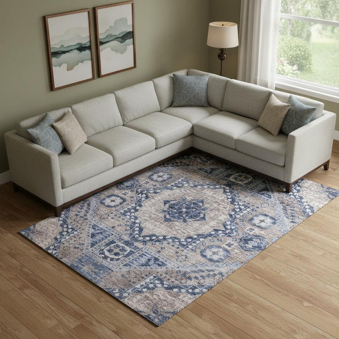 10' X 14' Diamond Washable Area Rug With UV Protection (708247) - Brown / Blue / Beige
