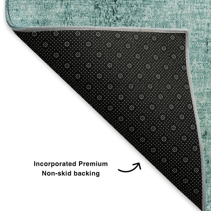 10' X 14' Nautical Washable Area Rug With UV Protection (652791) - Teal / Ivory