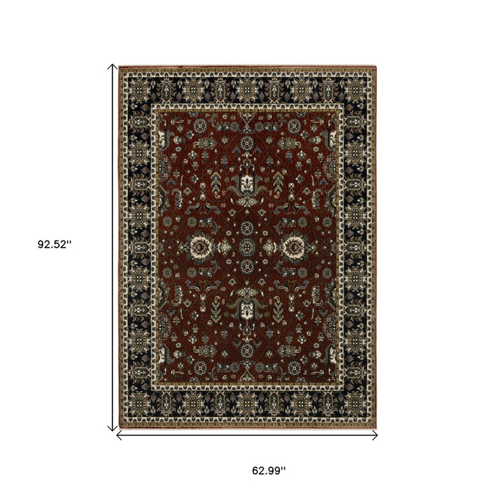 5' X 8' Oriental Area Rug With Fringe - Red