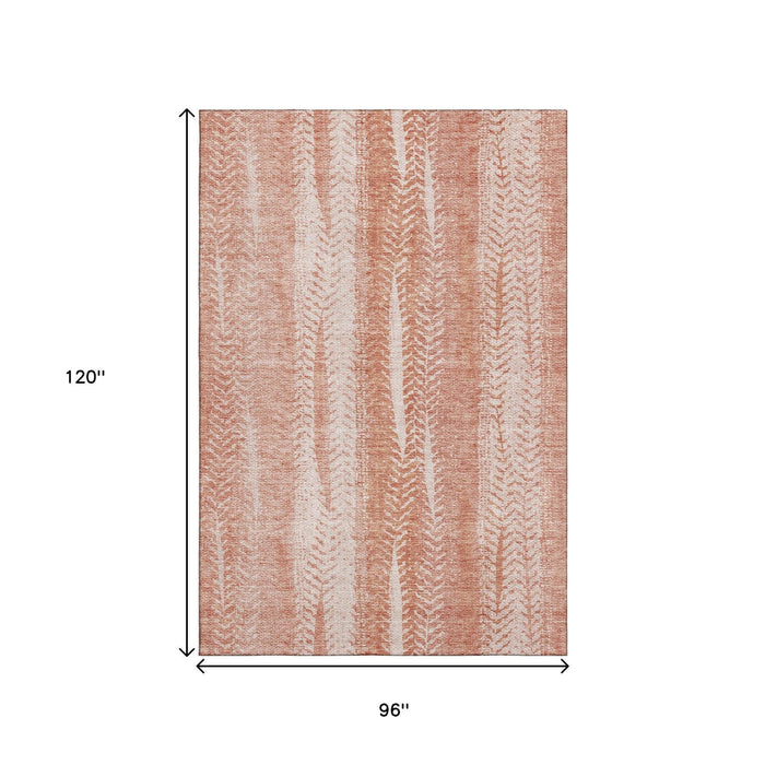 8' X 10' Striped Washable Area Rug With UV Protection (656523) - Coral / Ivory