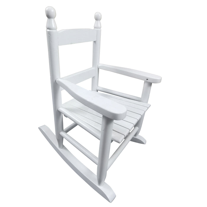 Giga children's rocking chair suitable for indoor or outdoor use, durable wooden rocker for kids, with a smooth curved seat and sturdy base.