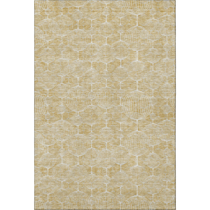9' X 12' Geometric Washable Area Rug Polyester With UV Protection - Ivory And Gold