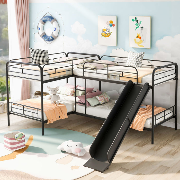 Giga black mission style twin size L-shaped bunk bed with slide and ladder, featuring a sturdy frame and modern design.