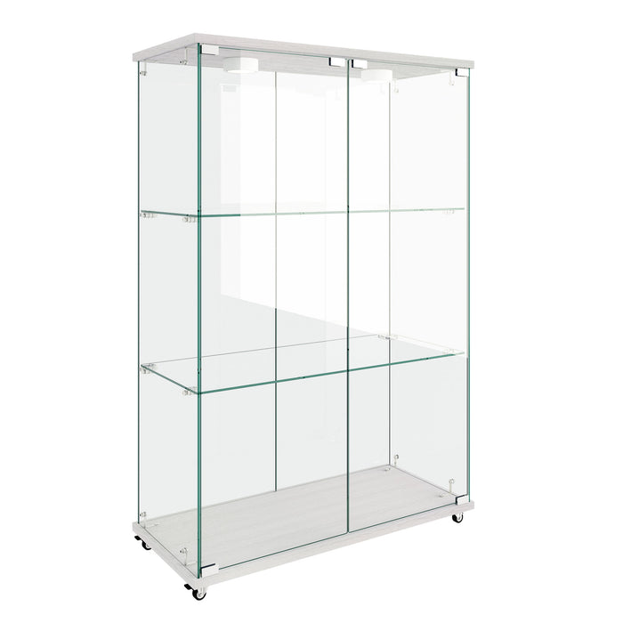 Giga modern display cabinet with LED lights, transparent tempered glass doors, 2-door storage, and 3 shelves for showcasing items