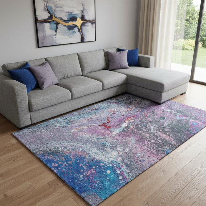8' X 10' Abstract Washable Area Rug With UV Protection (650420) - Blue / Pink / Purple