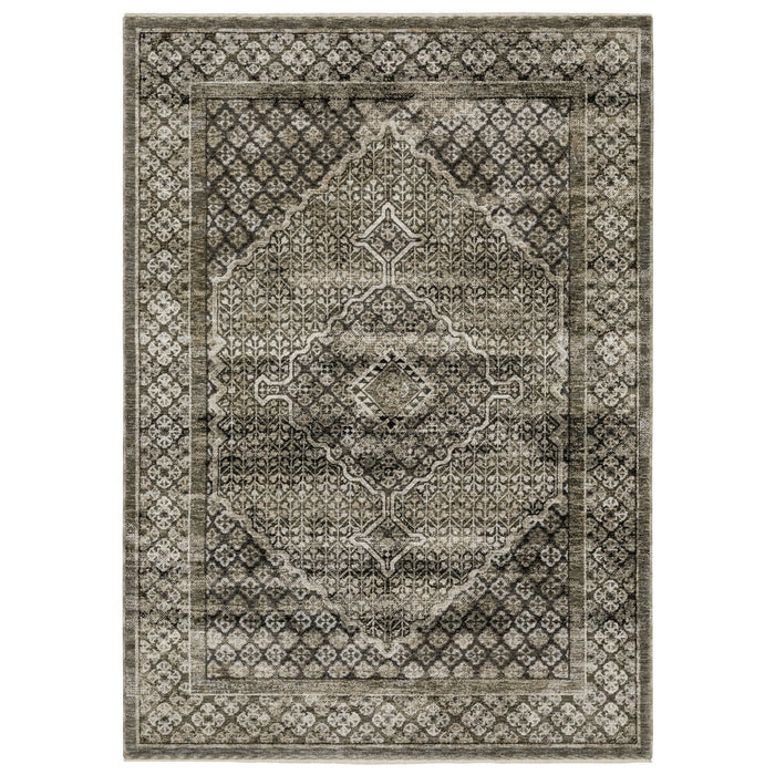 10' X 13' Medallion Area Rug With Fringe - Gray / Beige