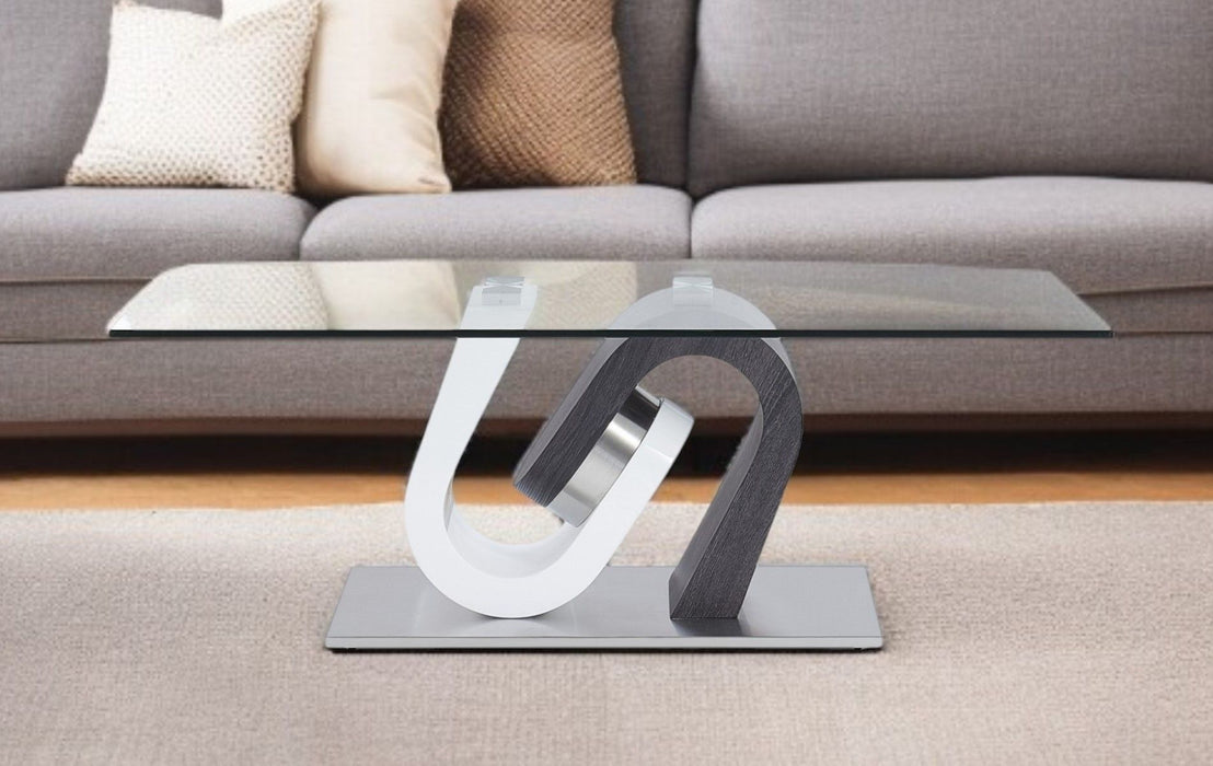 Glass And Steel Coffee Table - Clear And Gray And White