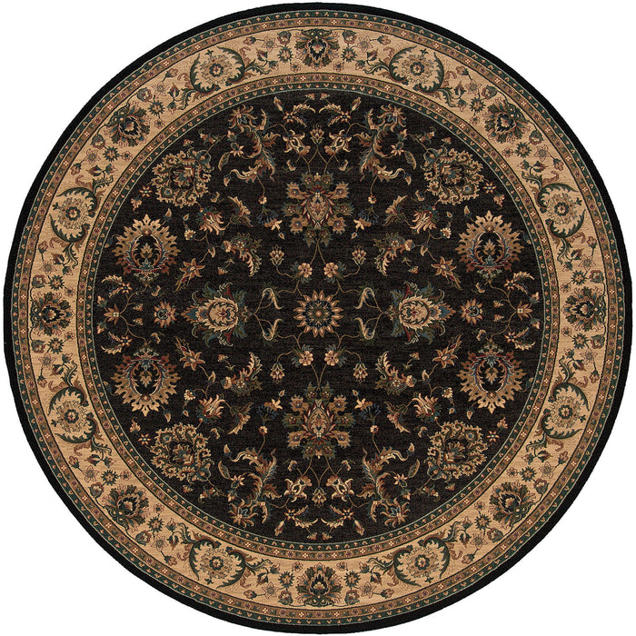 8' Oriental Round Rug - Black And Ivory