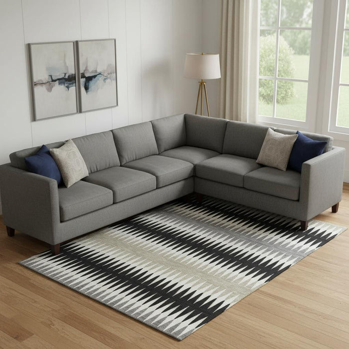 10' X 14' Striped Washable Area Rug With UV Protection (668958) - Black / Gray / Ivory