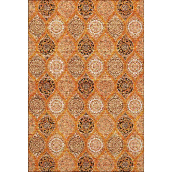 10' X 14' Ogee Washable Area Rug With UV Protection (677112) - Orange / Ivory / Gray