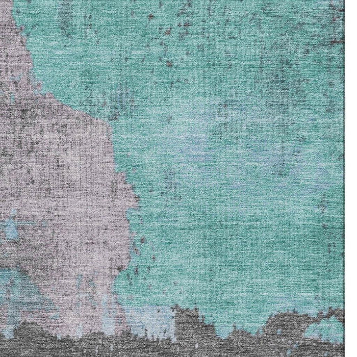 10' X 14' Abstract Washable Area Rug With UV Protection (710400) - Teal / Taupe