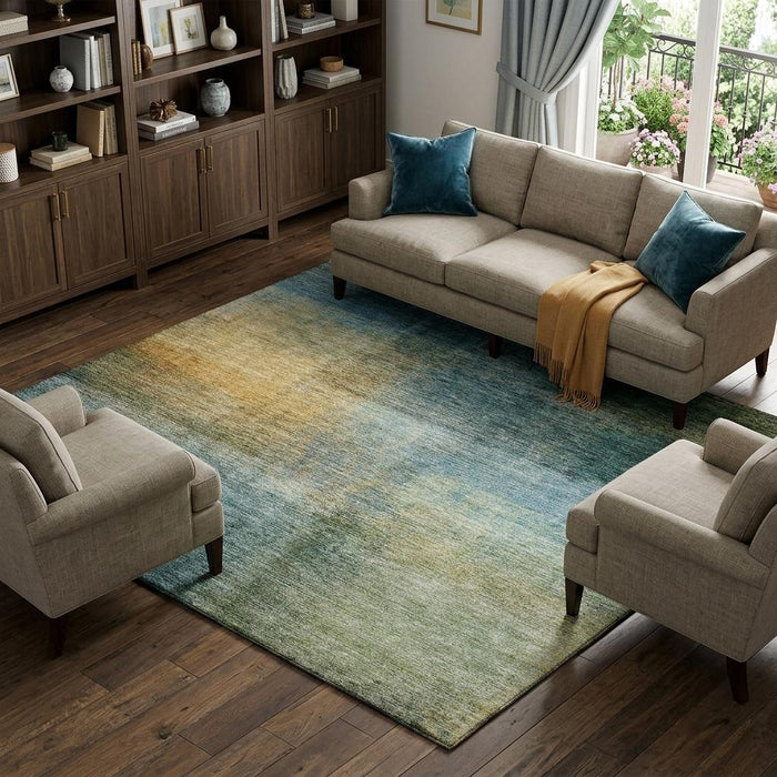 10' X 14' Abstract Washable Area Rug With UV Protection (684190) - Blue / Brown