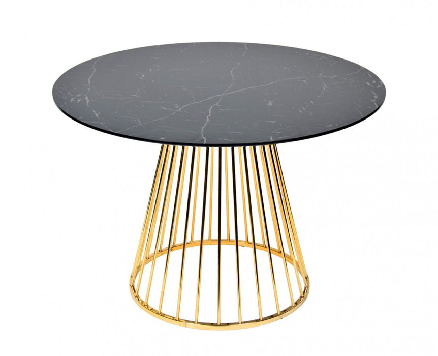 43" Rounded Stainless Steel Pedestal Base Dining Table - Black / Gold