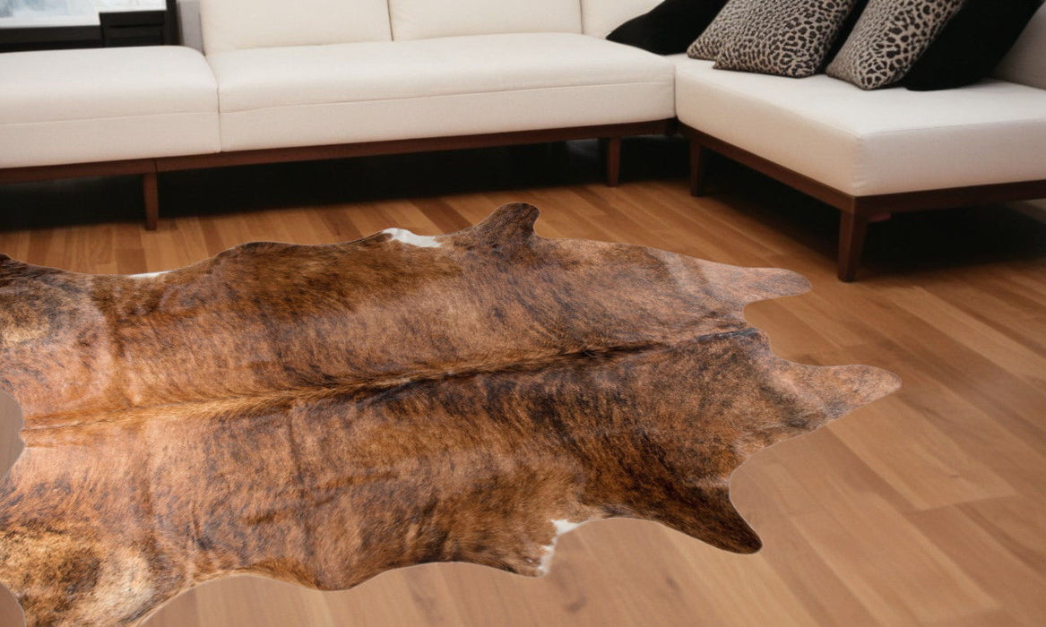 6' x 7' Hand Knotted Area Rug - Brown Cowhide