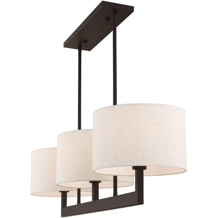 22" Three Light Metal Dimmable Chandelier With Shades - Bronze / Cream