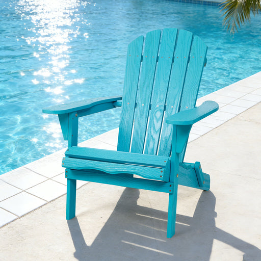 Giga turquoise blue outdoor lounge patio chair for garden with folding embossed Adirondack arm chair design
