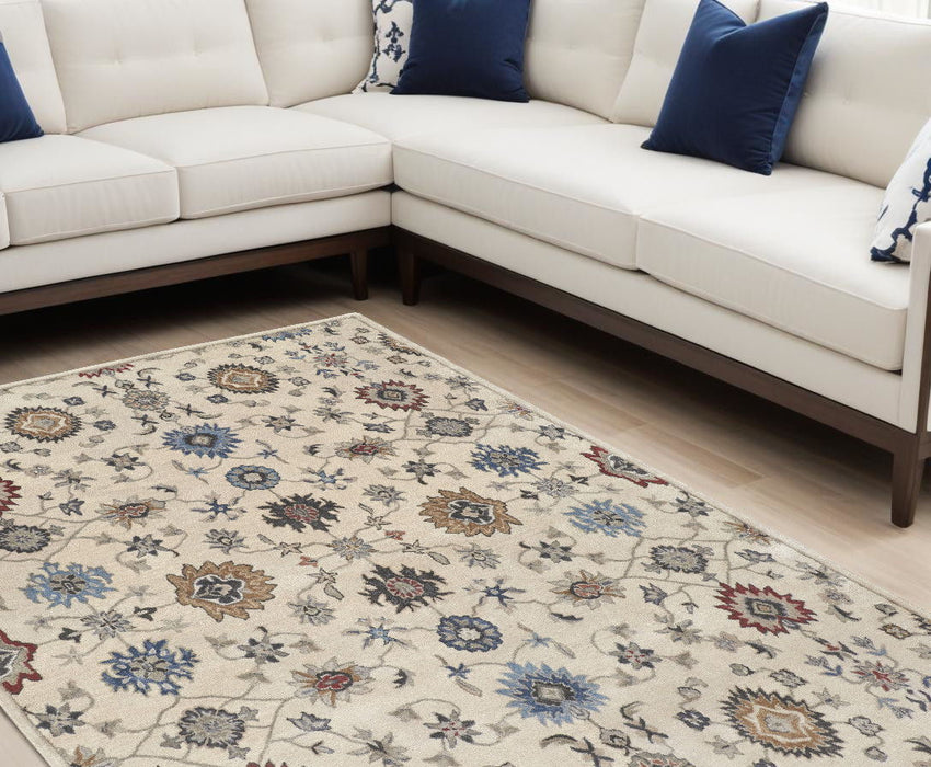 8' x 10' Wool Floral Hand Tufted Area Rug - Beige And Blue