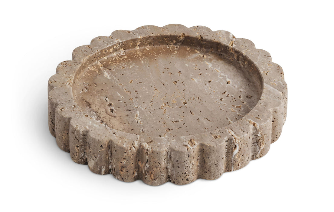 Ricardo Meridian Furniture travertine tray with rounded edges and natural stone finish, ideal for serving or decorative display.
