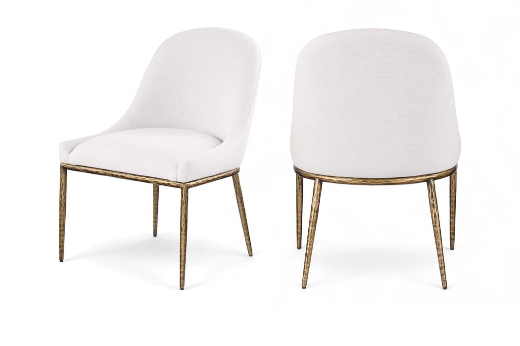 Ferro - Linen Textured Performance Fabric Upholstered Dining Side Chair - Cream / Brushed Gold