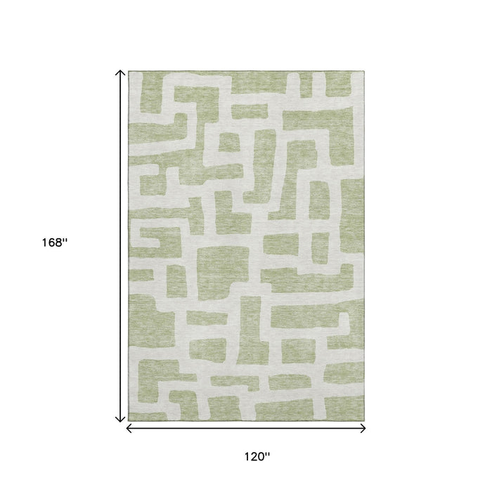 10' X 14' Abstract Geometric Washable Area Rug With UV Protection (671768) - Artichoke Green / Ivory