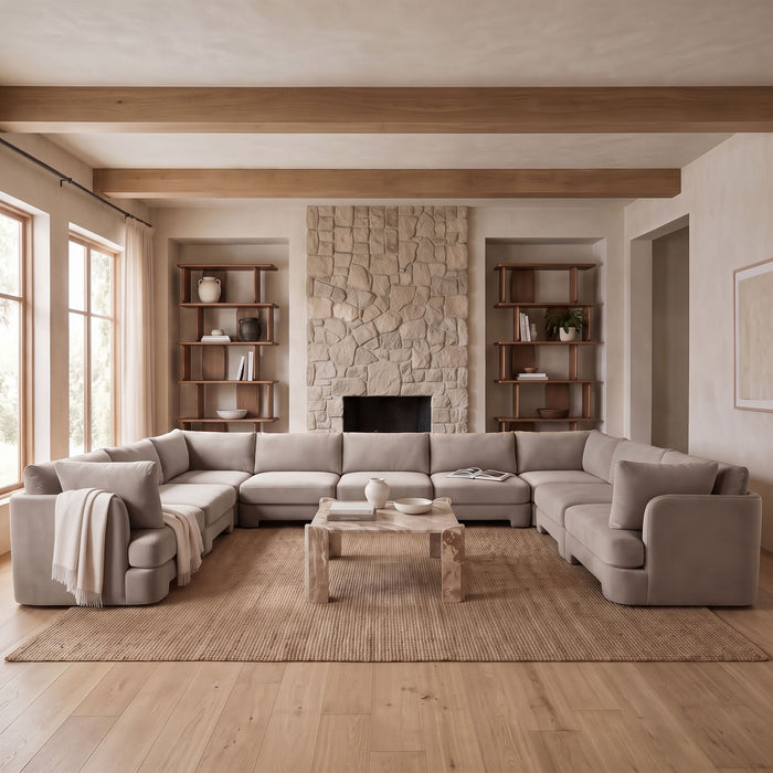 Meridian Furniture Hammond velvet performance fabric 9-piece sectional sofa with plush upholstery and modern design.