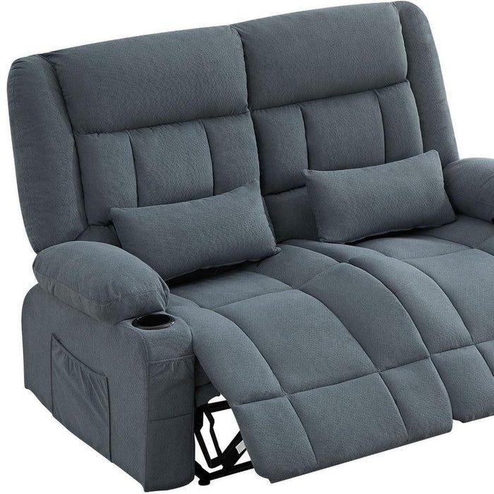 Chenille Manual Reclining Loveseat With Storage Toss Pillows - Slate Blue