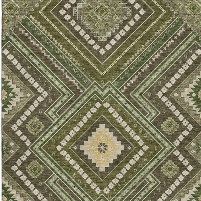 10' X 14' Tribal Washable Area Rug With UV Protection (679306) - Olive Green / Ivory / Brown