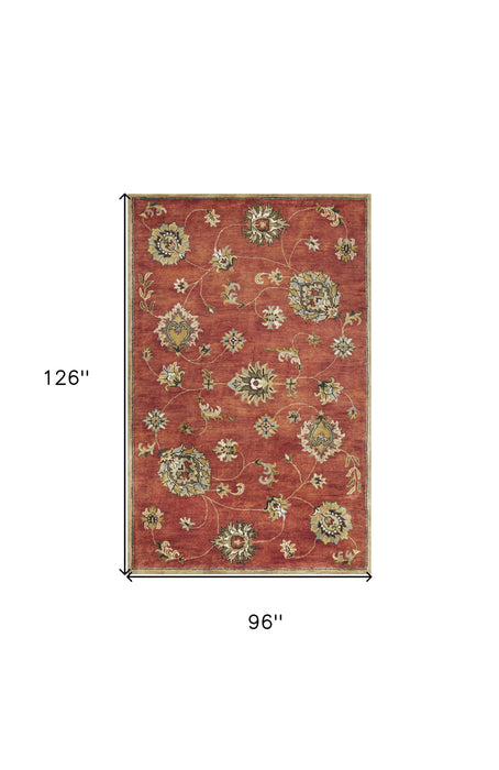 8' x 11' Hand Tufted Traditional Floral Indoor Area Rug - Sienna Orange