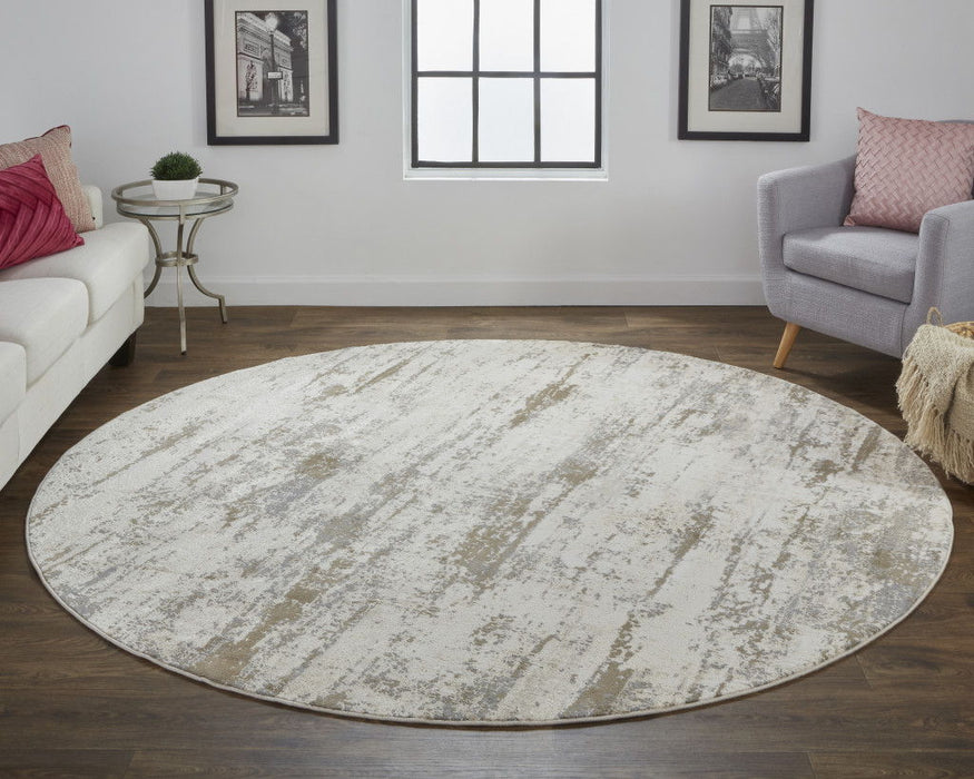 8' Round Abstract Area Rug - Ivory And Brown