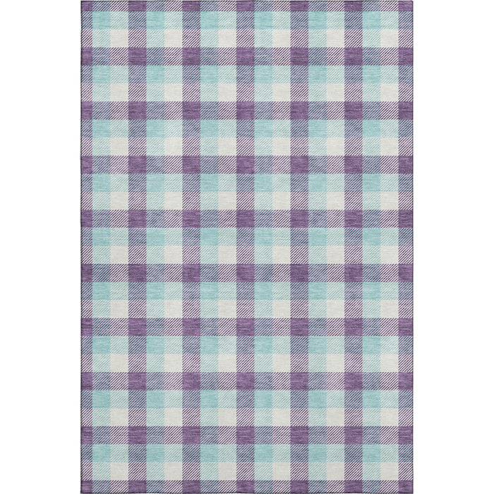 10' X 14' Plaid Washable Area Rug With UV Protection (682577) - Purple / Ivory / Blue