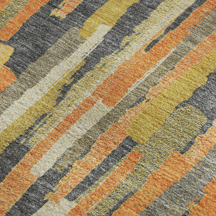 10' X 14' Striped Washable Area Rug With UV Protection (692946) - Orange / Gold / Ivory