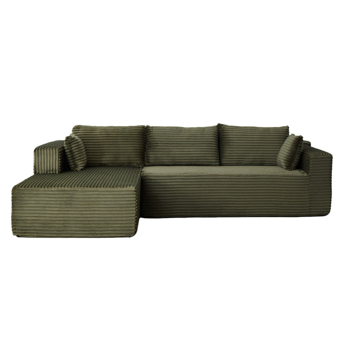 Compression Sectional Couch With Comfy Chaise, Boneless L Shape Sofa With Deep Seat