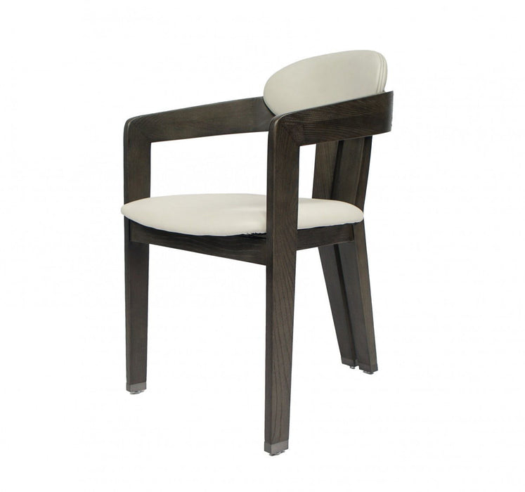 Upholstered Faux Leather Open Back Dining Arm Chair - Dark Gray