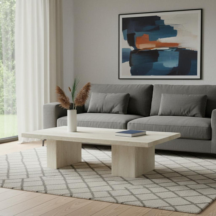 Marble Double Pedestal Coffee Table - Beige