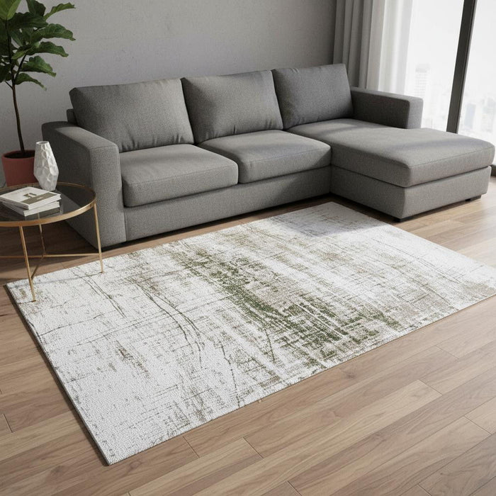 8' X 11' Abstract Washable Area Rug With UV Protection (609978) - White / Gray / Green