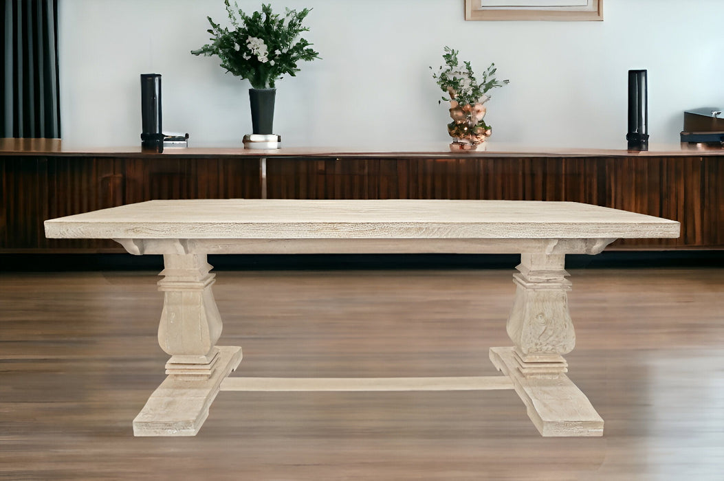 81" Solid Wood Trestle Base Dining Table - Antiqued White
