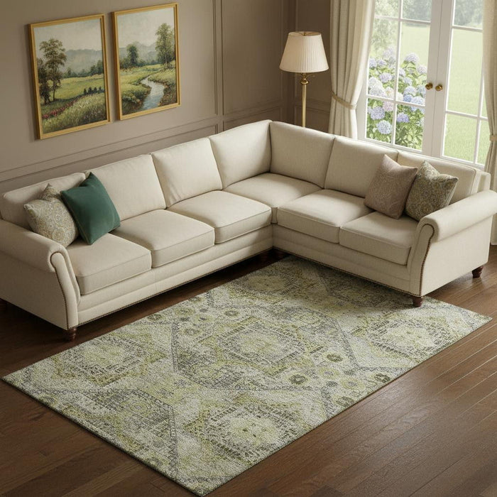 10' X 14' Abstract Geometric Washable Area Rug With UV Protection (708385) - Khaki / Beige / Gray