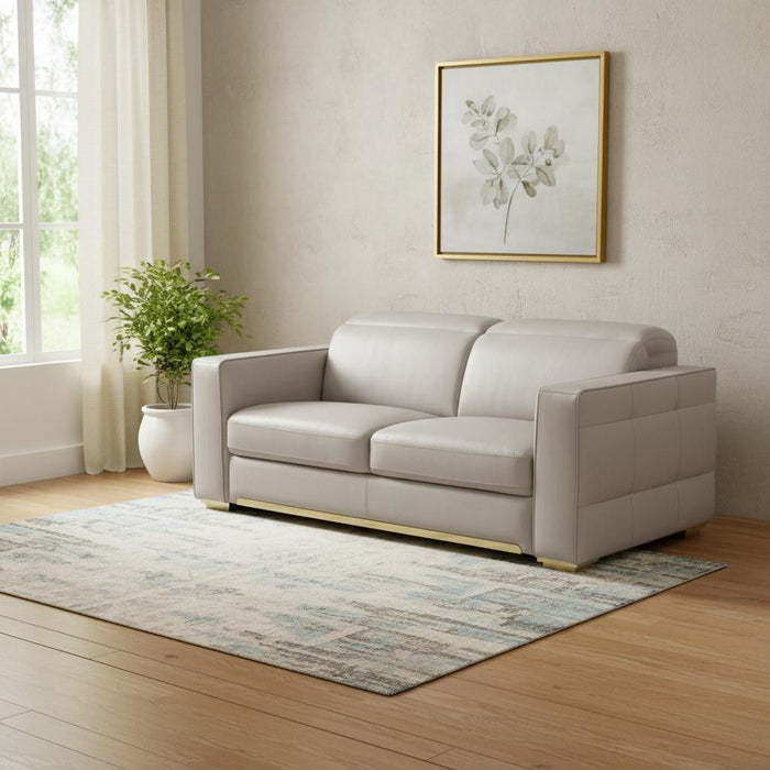 Italian Leather Loveseat (720480) - Dark Gray / Silver