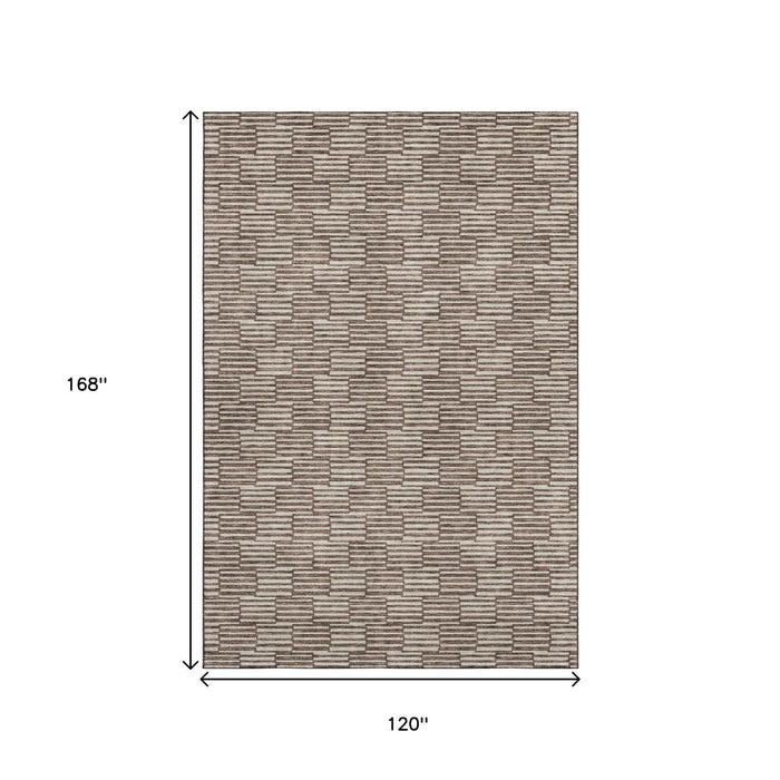 10' X 14' Abstract Geometric Washable Area Rug With UV Protection (672965) - Brown / Beige