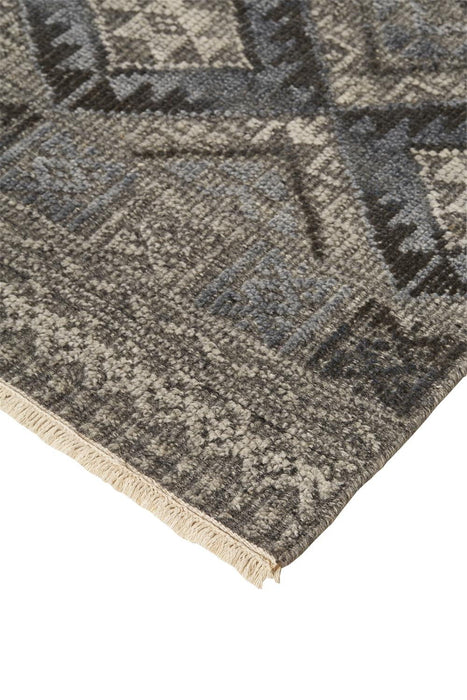 8' x 10' Geometric Hand Knotted Area Rug - Gray Ivory And Blue