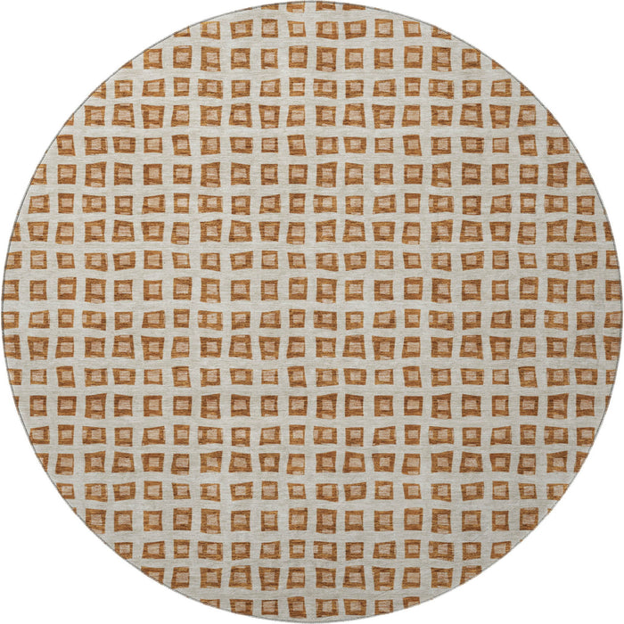 8' Copper Geometric Washable Round Rug With UV Protection - Rust