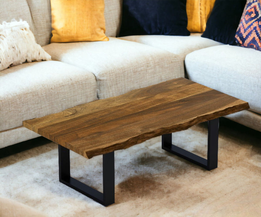 Solid Wood And Iron Coffee Table - Brown