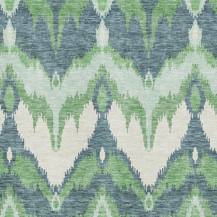 8' X 10' Ikat Washable Area Rug With UV Protection - Green And Ivory