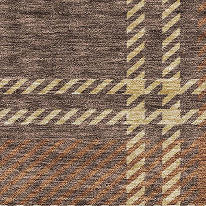 10' X 14' Plaid Washable Area Rug With UV Protection (674305) - Chocolate / Beige / Gold