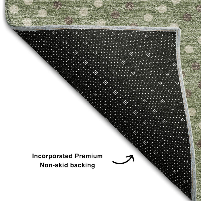 10' X 14' Polka Dot Washable Area Rug With UV Protection (680199) - Sage / Ivory / Taupe