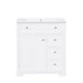 White Giga bathroom vanity with sink top, cabinet door, and two drawers, ideal for modern bathroom storage and decor.