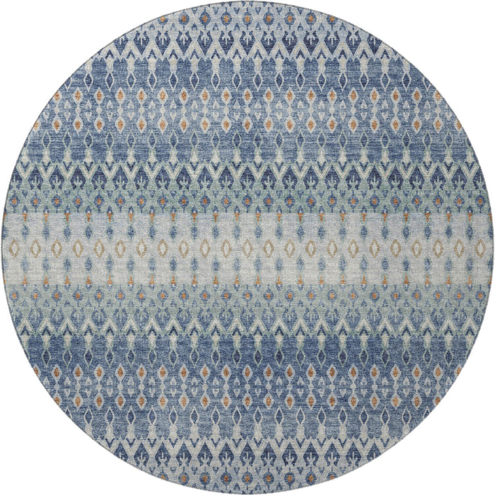 8' Tribal Distressed Washable Round Rug With UV Protection (643806) - Aqua / Gray / Orange