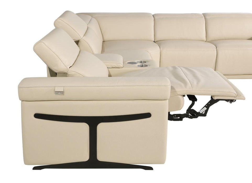 Italian Leather Modular L Shaped Six Piece Corner Sectional With Console - Beige